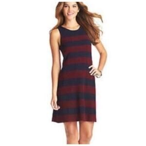 Ann Taylor‎ Loft Womens XS Rugby Striped Sweater Dress Navy/Burgundy Wool Blend
